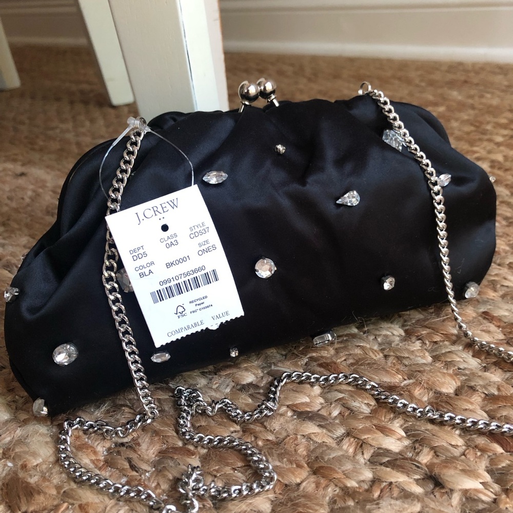 New w Tag: J Crew Convertible Satin Rhinestone Clutch Bag - Picture 2 of 9